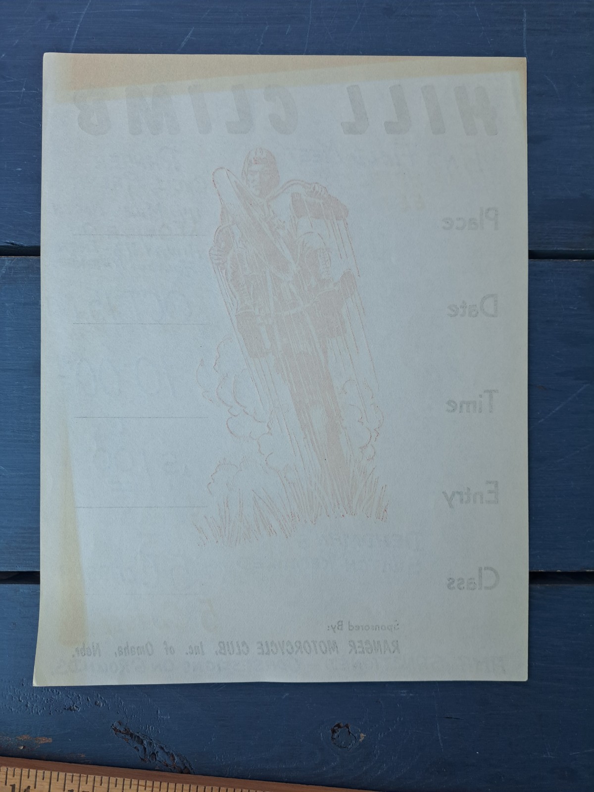 1961 ORIGINAL RANGER MOTORCYCLE CLUB OMAHA NEBRASKA HILL CLIMB EVENT POSTER
