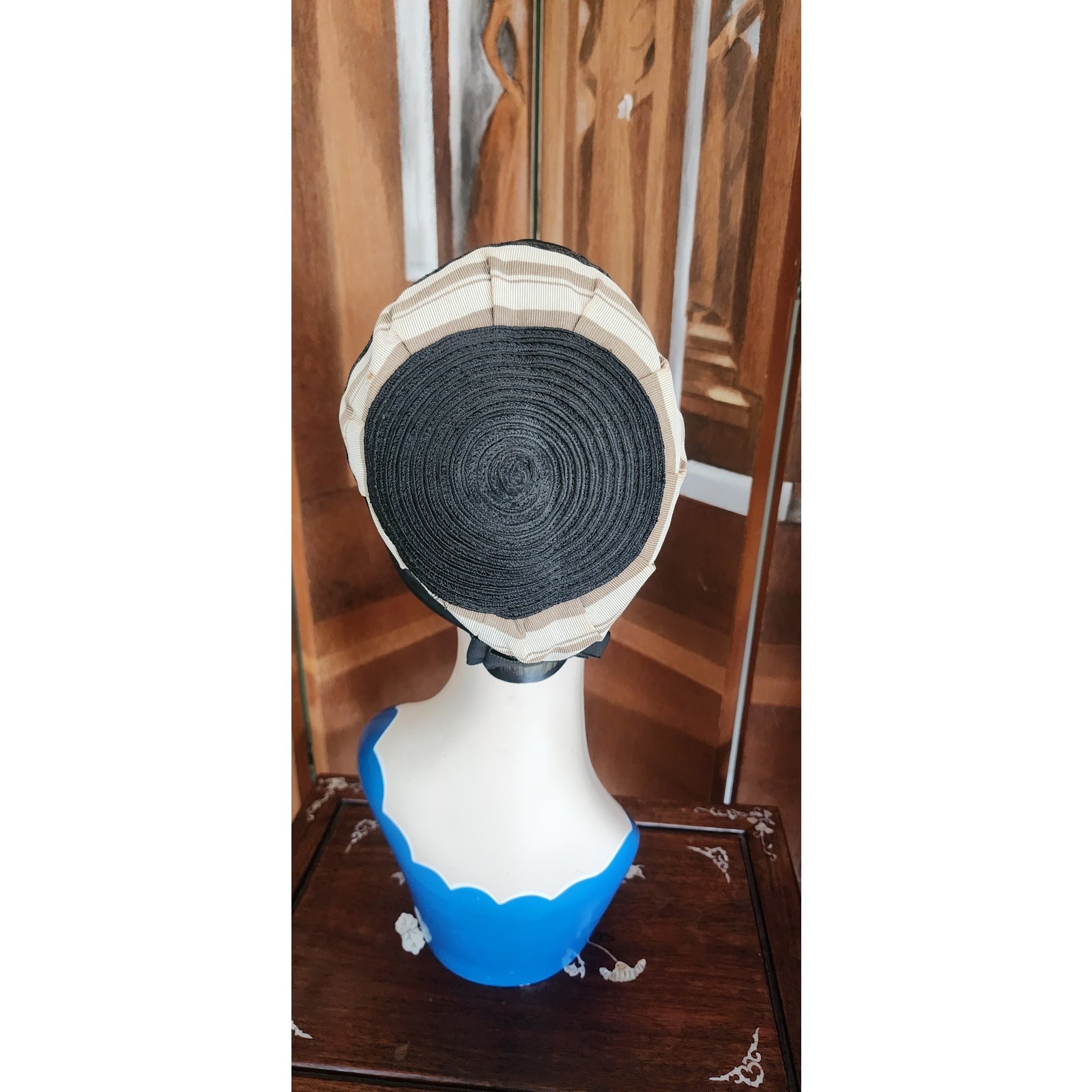 Vintage 20s Cloche Hat Black Beige Silk Tall Toque