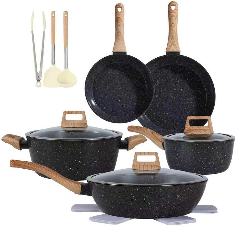Ceramic Cookware Sets 15PCS Pots & Pans Set Non Stick black15)