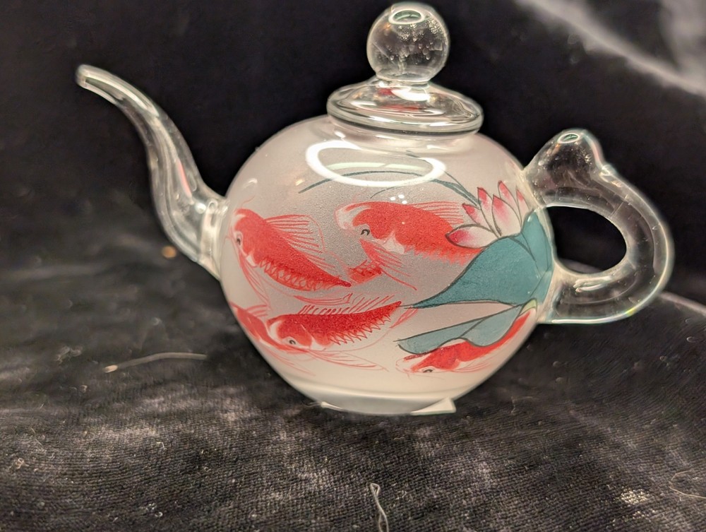 Handmade Reverse Painted Glass Tiny 3in Teapot Chinese