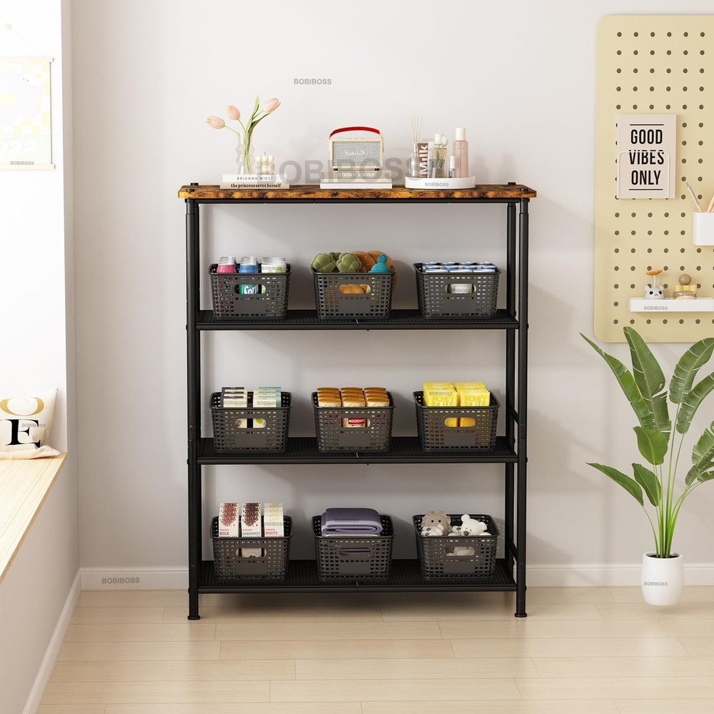 Black Plastic Storage Baskets with Lids 12 Pack Stackable Storage Bins Contai...