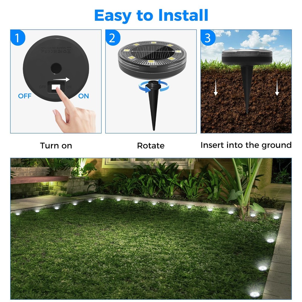 Peasur Mini Solar Ground Lights, 24 Pack Flat Disc 24 Pack, Cool White