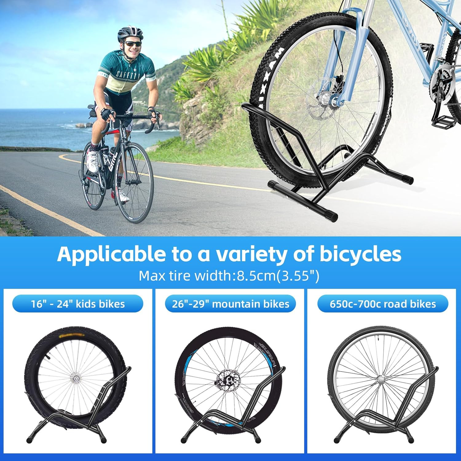 Bike Floor Stand Indoor Bike Stand for Garage/Home,Adjustable Bicycle Parking St