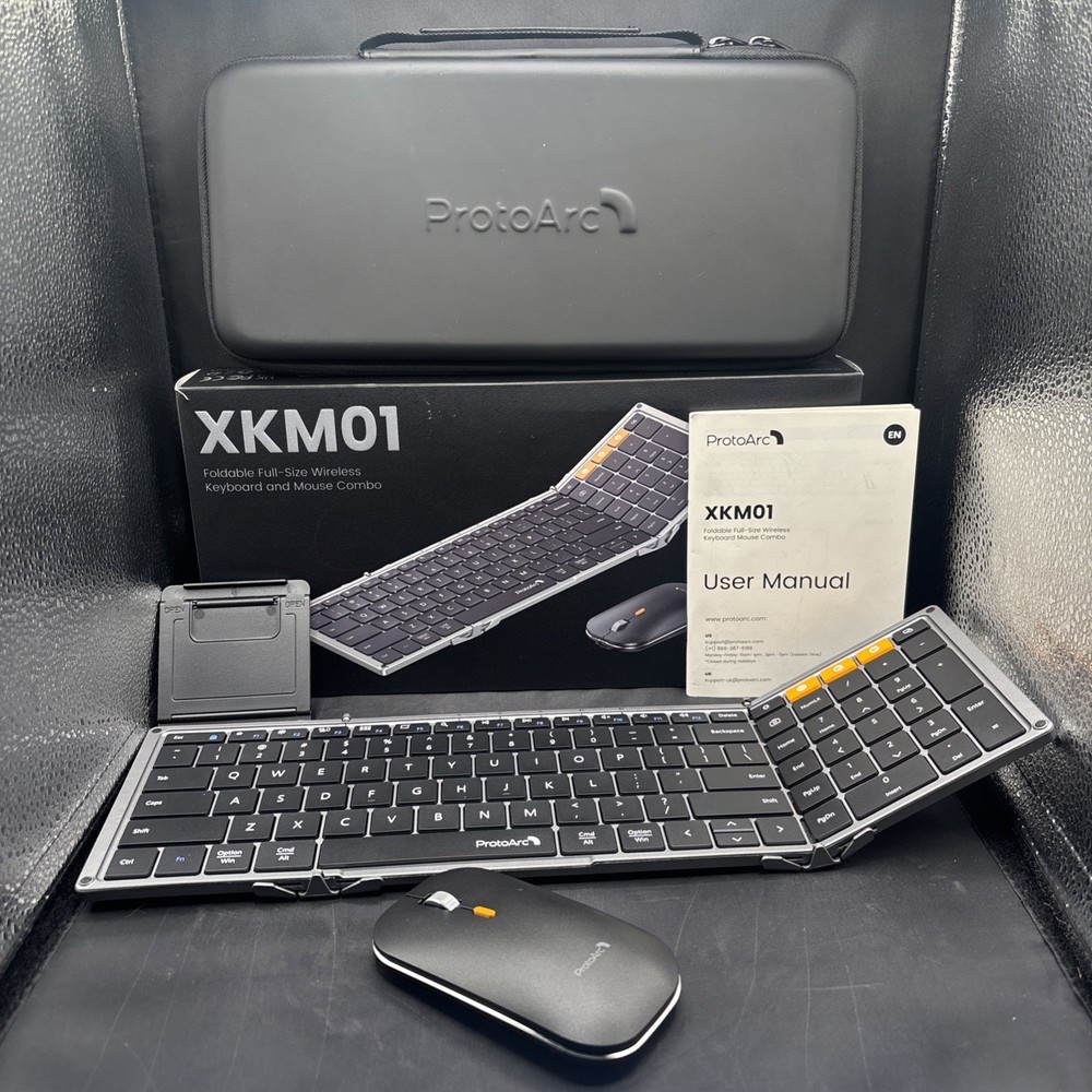 ProtoArc XKM01 Foldable Wireless Keyboard Mouse Combo, Rechargeable, Silver.