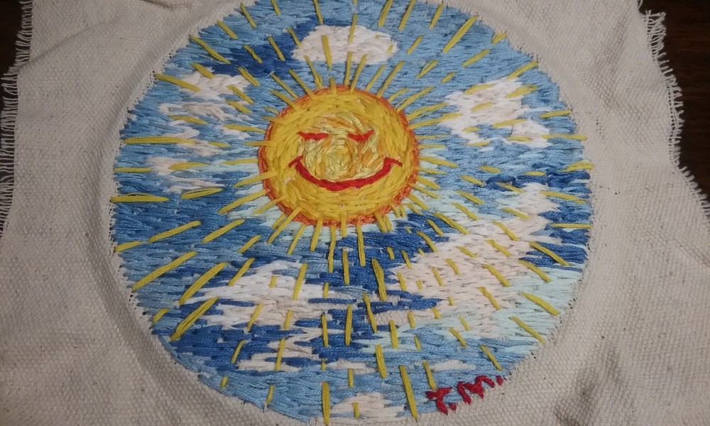 Clouds and Happy Face Sun Panel Hand Embroidery