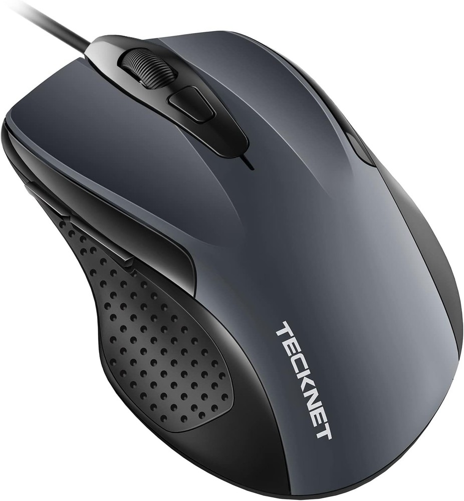 TECKNET USB Wired Mouse, 6-Button Corded Mouse with 2 Adjustable DPI, GRAY