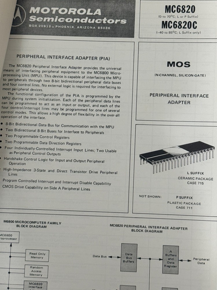 Motorola MC6800 Processor Datasheet MC6820 MC6850 MC6880 MC 6800 Microprocessor