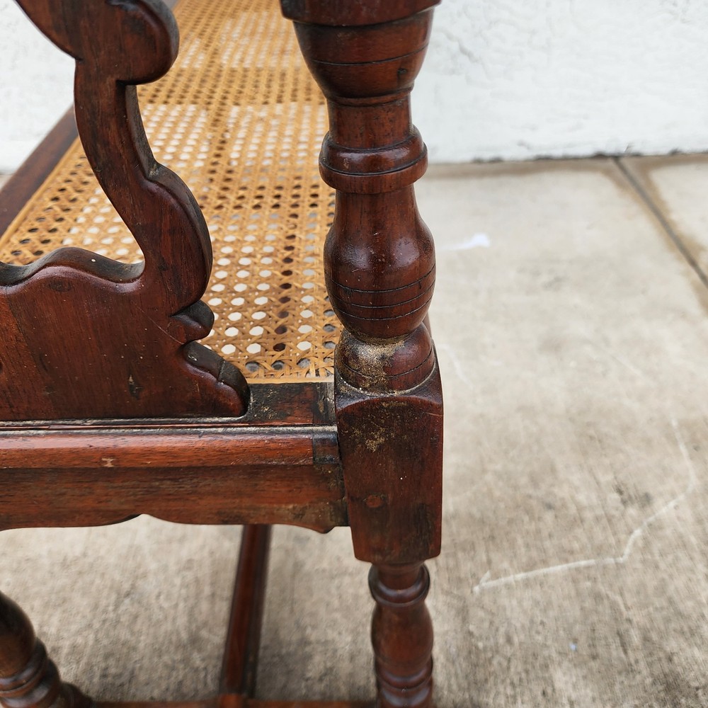 Antique English Walnut & Cane Window Bench