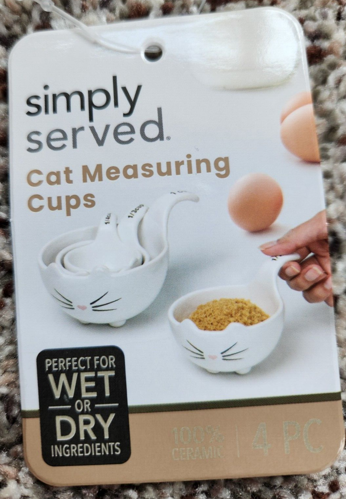 Cat Whiskers, Ears & Tail Ceramic Nesting Measuring Cups 4 pc set
