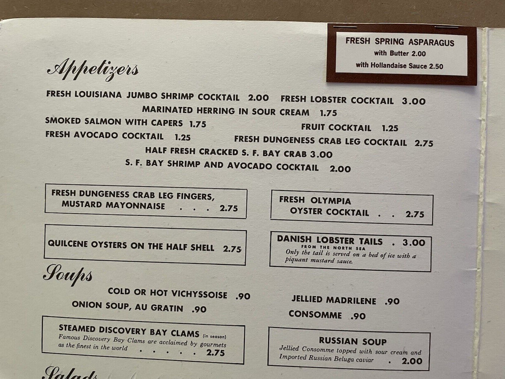 Vintage CANLIS Restaurant Menu San Francisco Honolulu