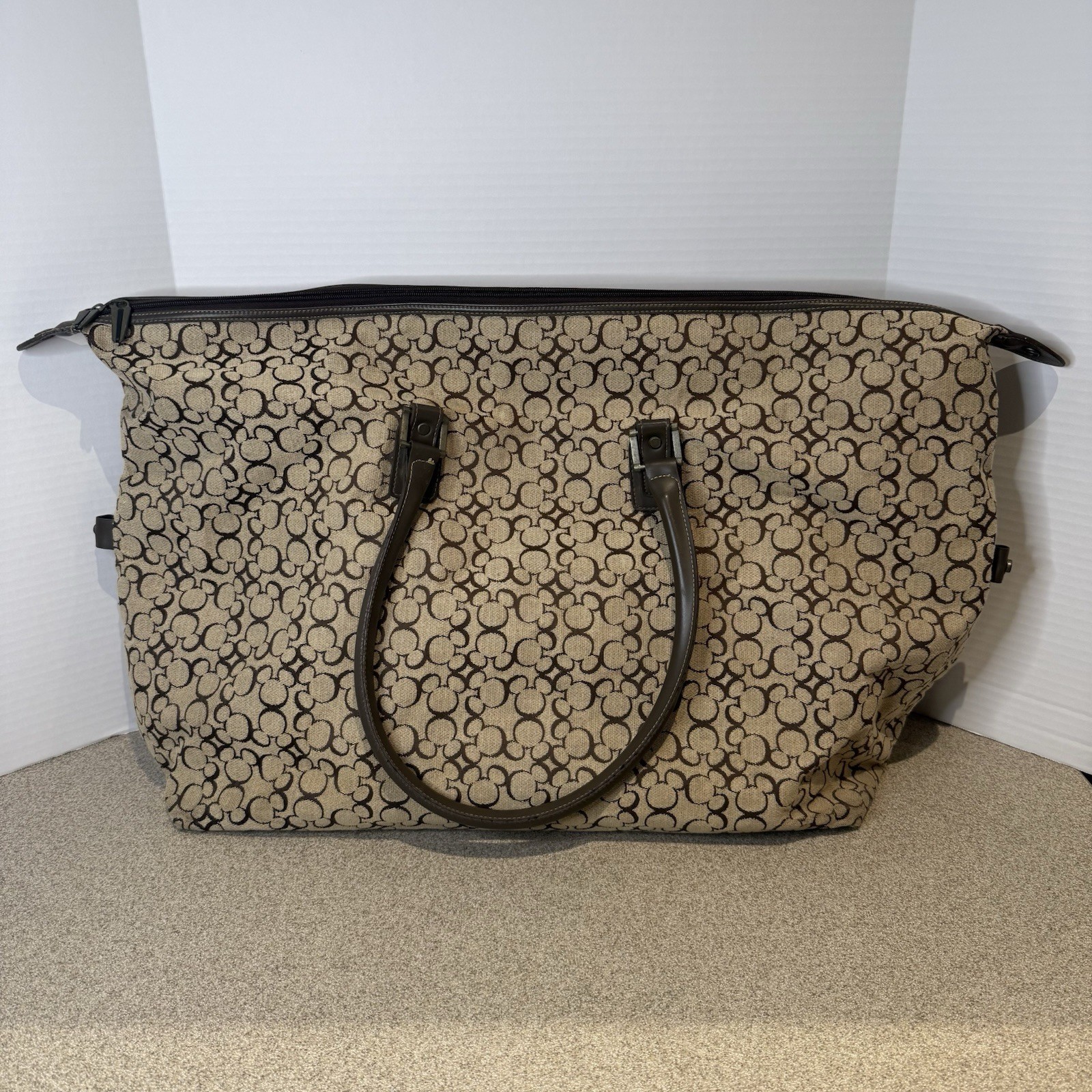 Rare Walt Disney World Mickey Mouse Pattern Woven Weekender Tote Bag