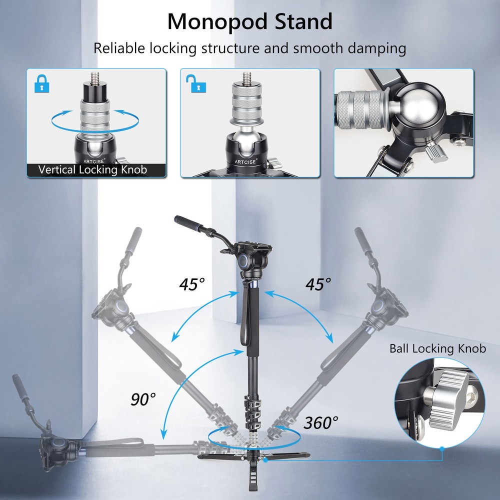 ARTCISE Monopod Base Support/tripod Stand Unipod Holder Lockable Ballhead 220lbs