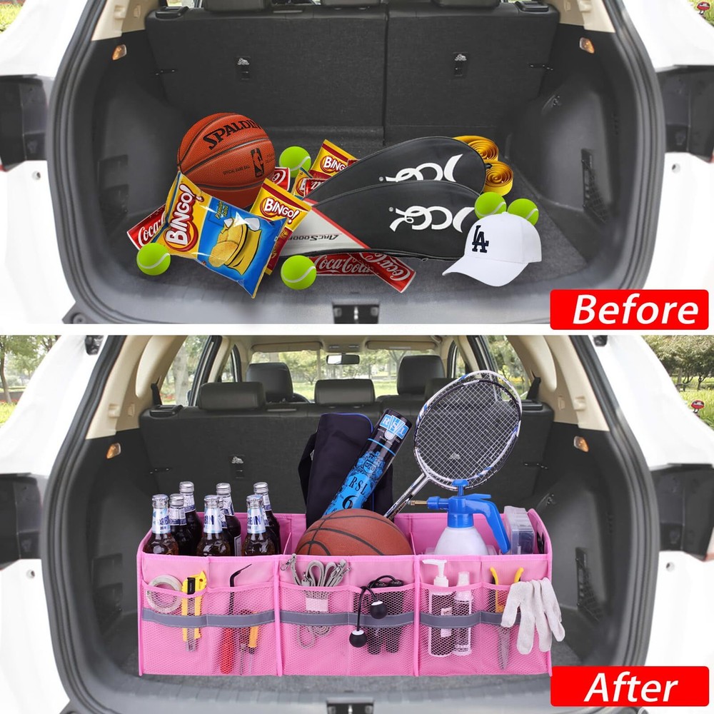 Large Collapsible Trunk Organizer With Multi Pockets 3 Compartments Storage Orga