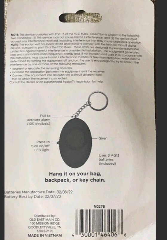 Pro Essentials Keychain Security Alarm Protection Alert 100 Decimal Sound