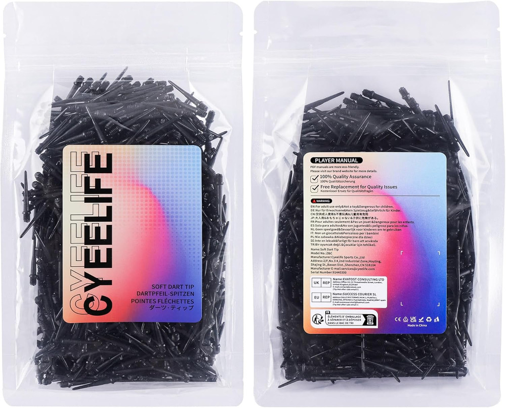 2BA Thread Soft Tip Dart Points - Plastic Dart Tips - 100/1000 Pack Premium Repl