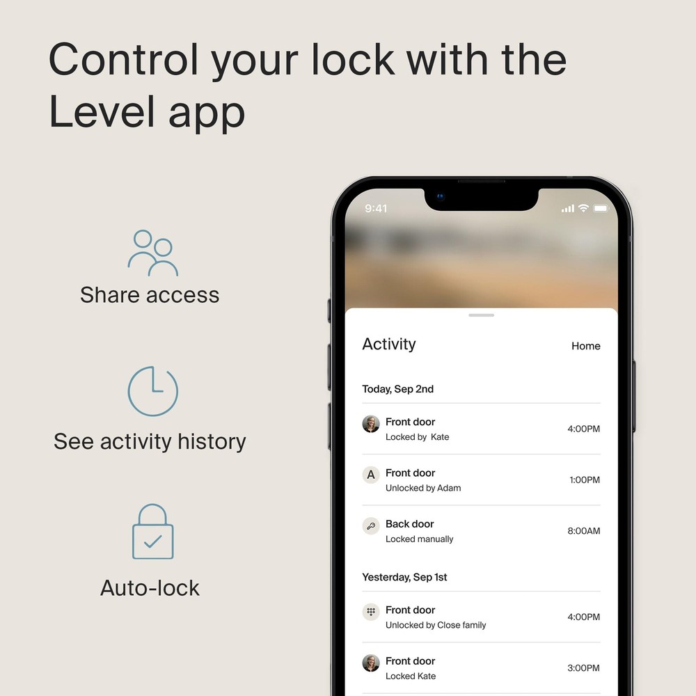 Level Lock+ Smart Lock Plus Apple Home Keys - Smart Deadbolt (Matte Black)