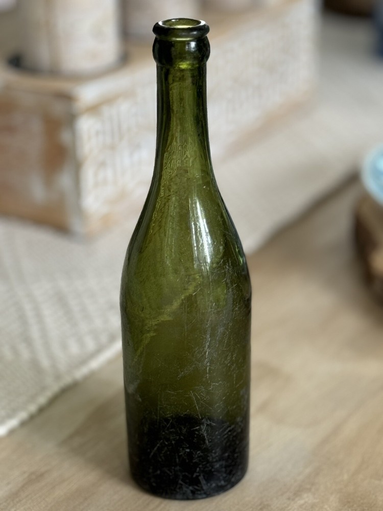 1860-1880 Days Olive Green Handblown Bottle