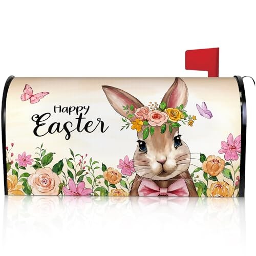 Happy Easter Mailbox Cover Magnetic, Spring Easter Bunny Mailbox Wrap with