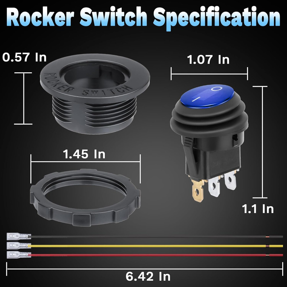 Round Rocker Switch, Toggle Switch 12V, Waterproof Lighted LED On/Off Switch for