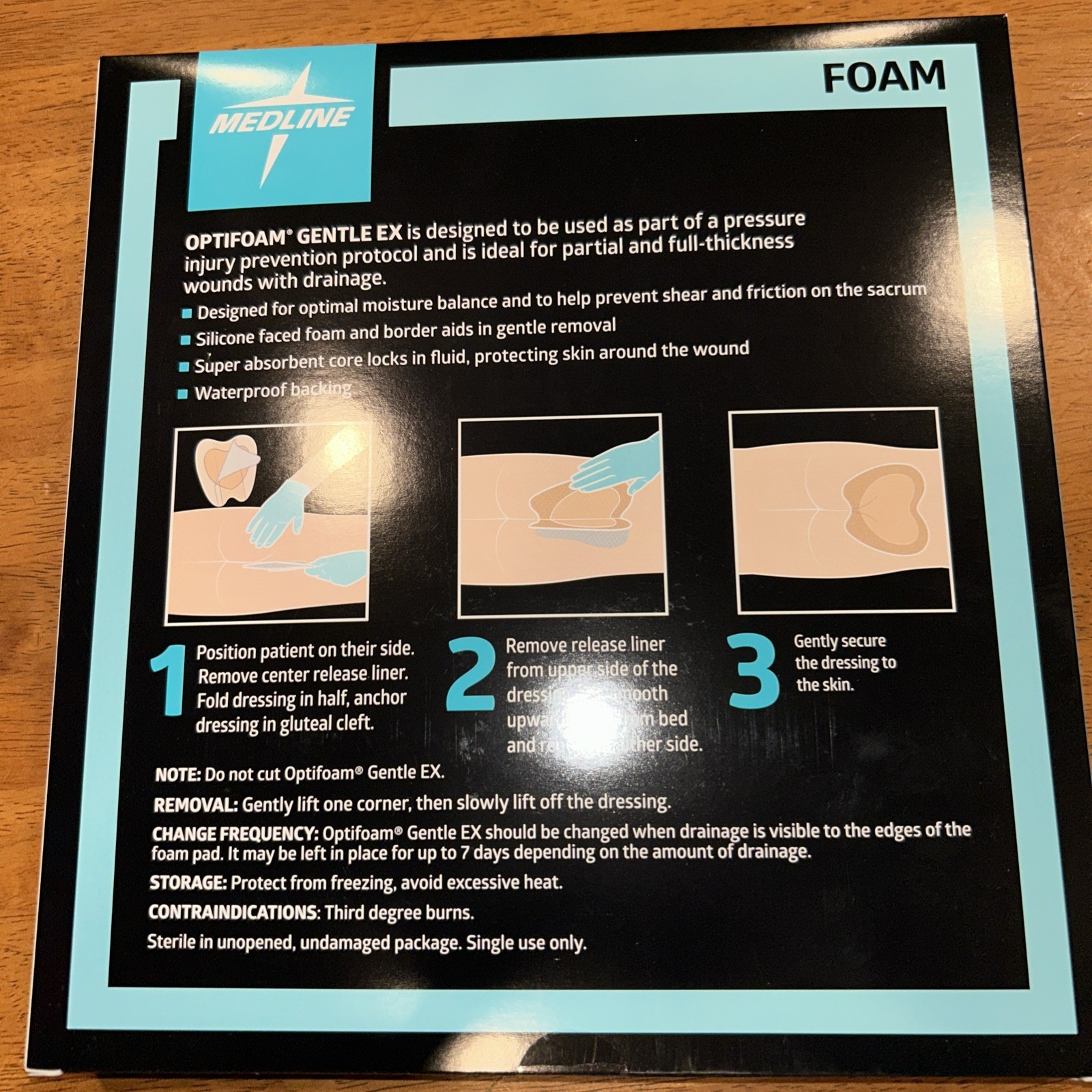 Medline Optifoam Gentle EX Bordered Foam Adhesive Dressing, 7" x 7" Sacral, 5ct