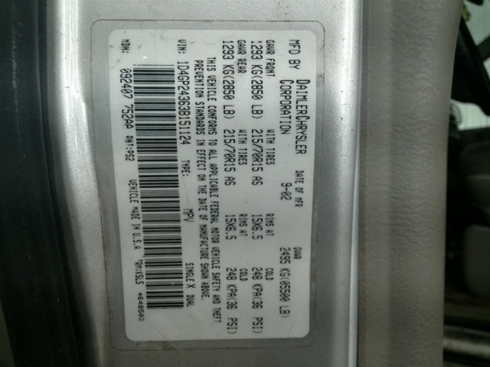 CARAVAN 2003 Keys/Latches/Locks 104941203