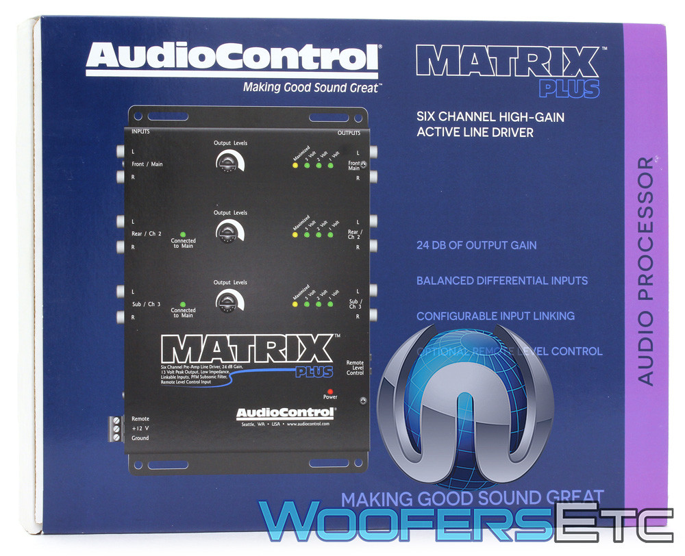 AUDIOCONTROL MATRIX PLUS BLACK 6-CHANNEL LINE DRIVER OPTIONAL LEVEL CONTROL NEW