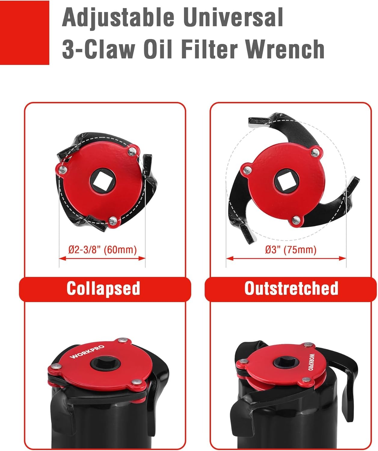 WORKPRO 2PCS Oil Filter Wrench 12" Adjustable Plier 3-Jaw Universal Removal Tool