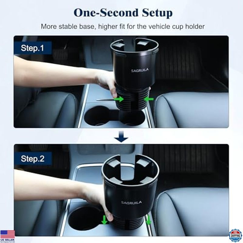 Car Cup Holder Expander - Stretchable Rubber Base Adapter for Large Bottles -