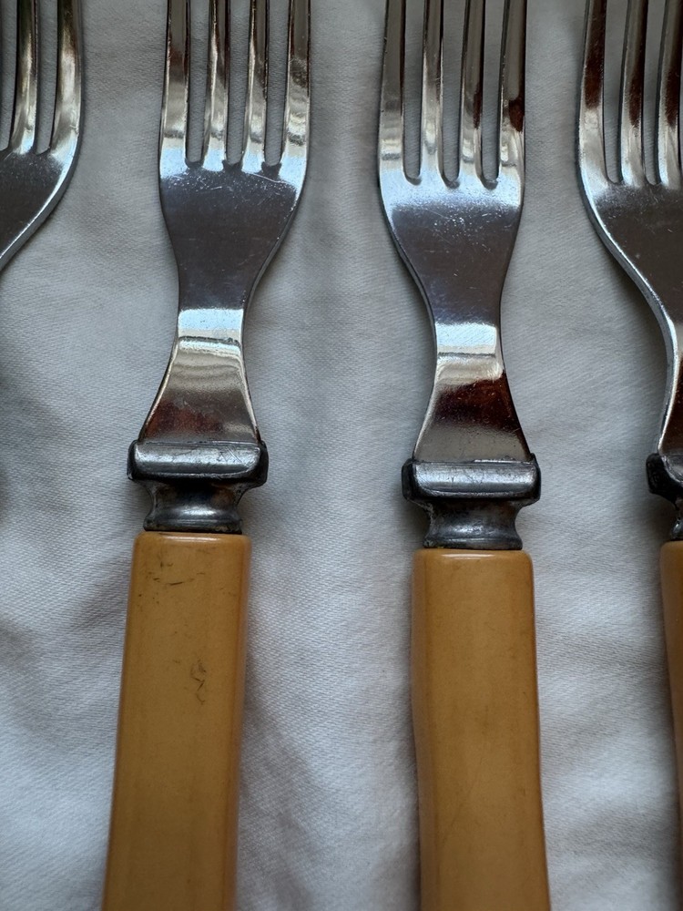 Bakelite Butterscotch Chrome Plated Forks 6pc.