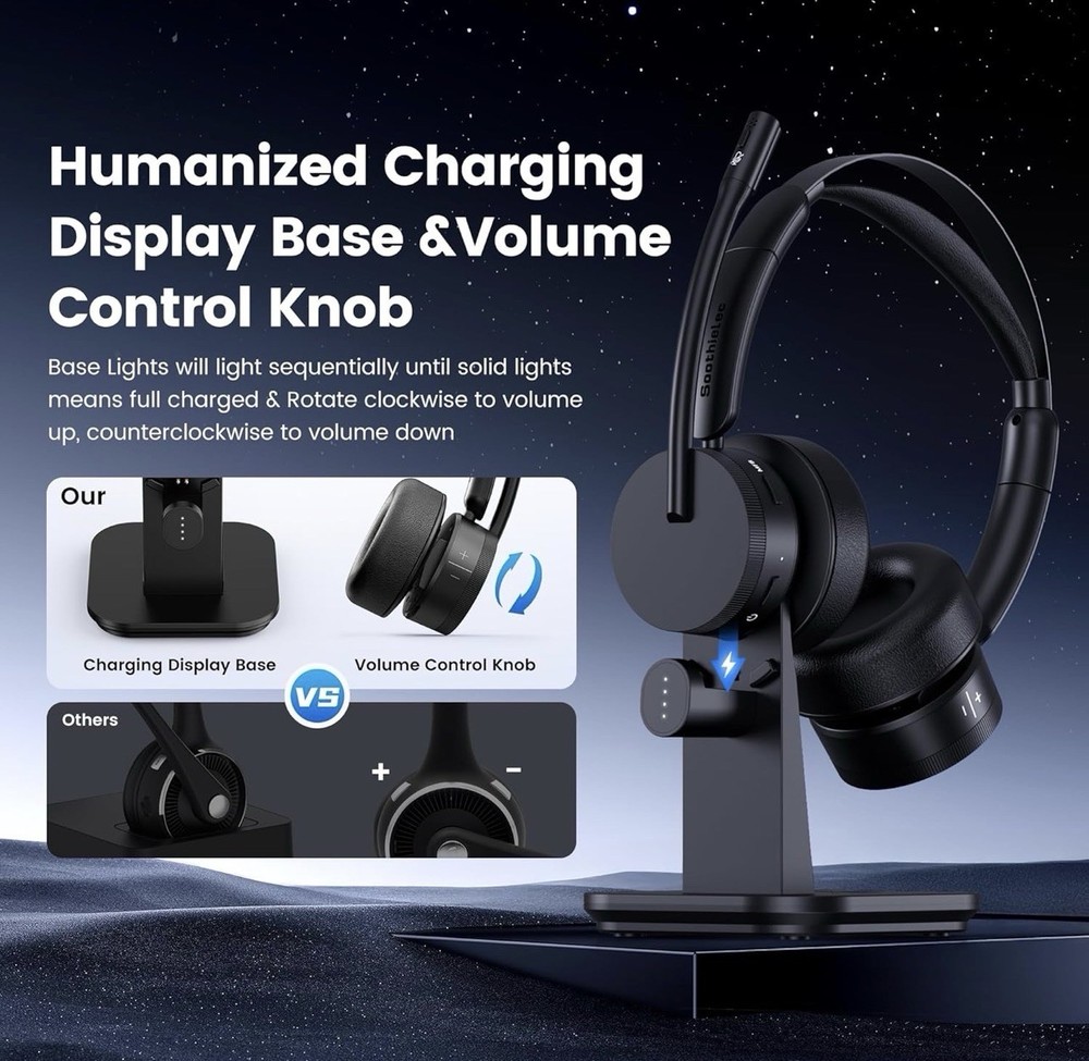 Wireless Headset with Mic for Work(Upgrade Volume Knob & Charging Indicator),...