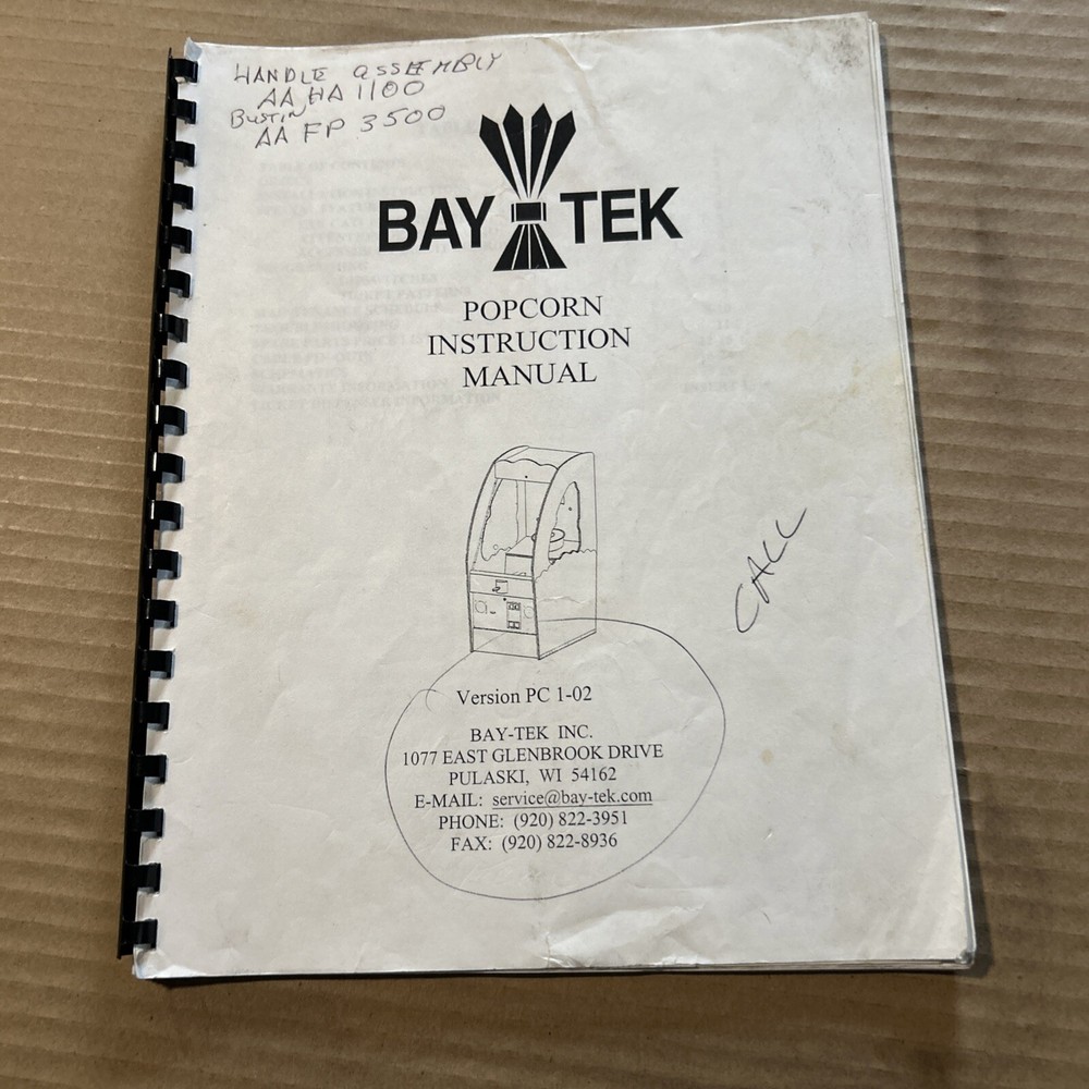 POPCORN BAY TEK   arcade game manual