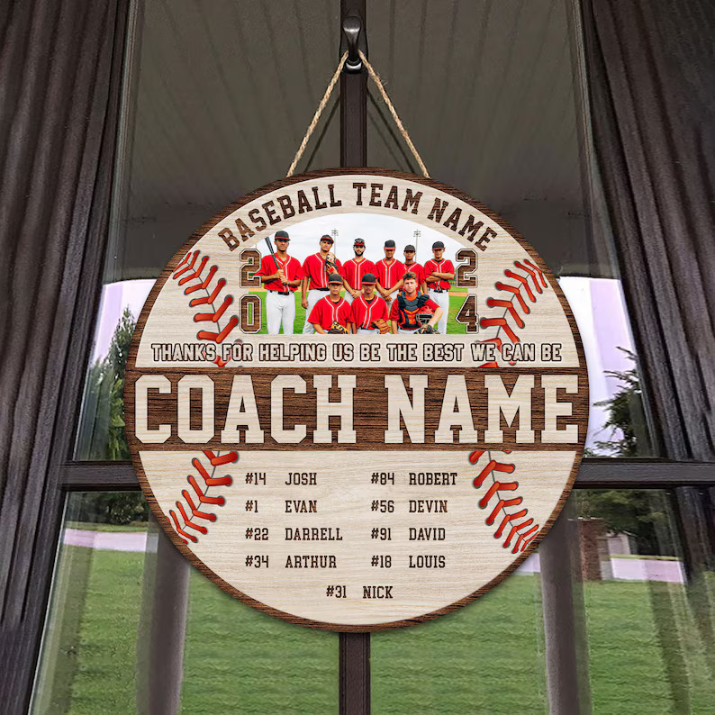 Personalized Baseball Team Wall Sign with Rope