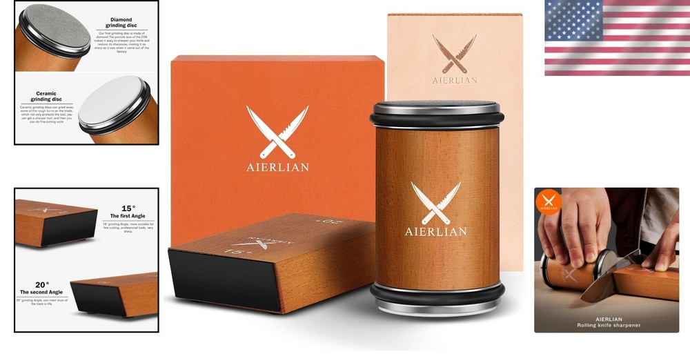 Rolling Knife Sharpener Kit with Diamond & Ceramic for Precision Cutting