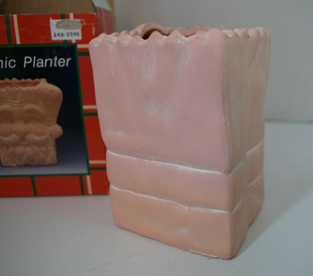 CERAMIC SANTA FACED PLANTER NEW IN BOX