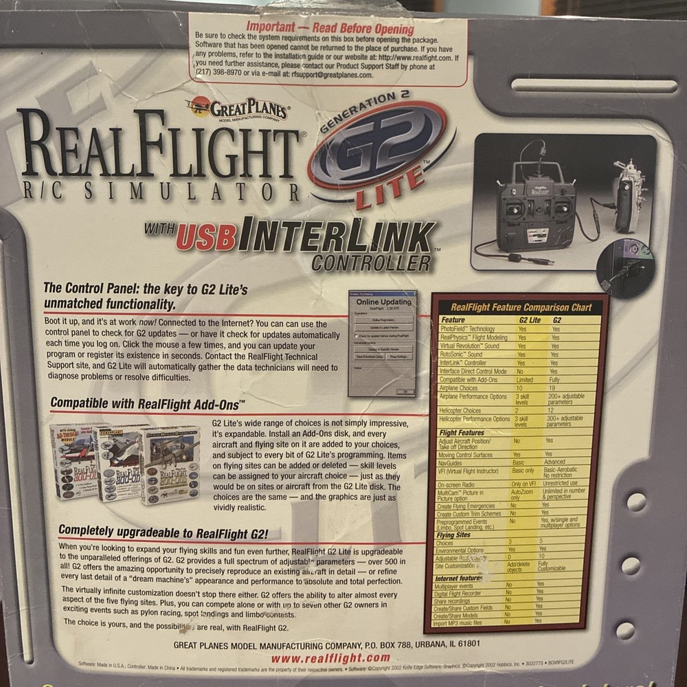 Great Planes Real Flight RC Real Flight Simulator G2 Generation 2 USB Interlink