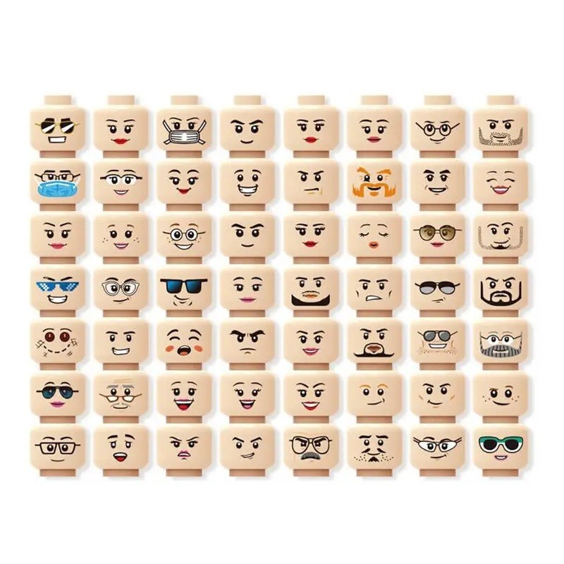 Minifigure Bulk Lot Of 56 Flesh Heads Male Female Facial Expressions Set