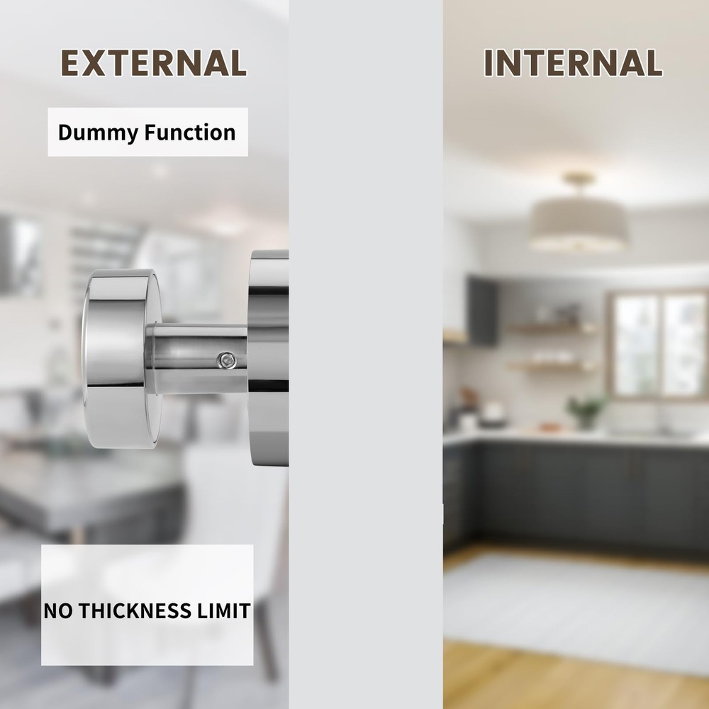 2 Pack Polished Chrome Dummy Door Knobs Interior, Modern Round Dummy Door Han...