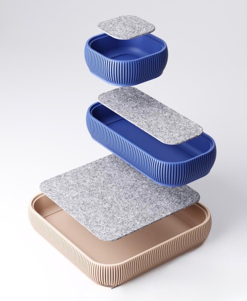 Studio Loup Stackable Desk Trays Type 4 Set Blue Beige Felt