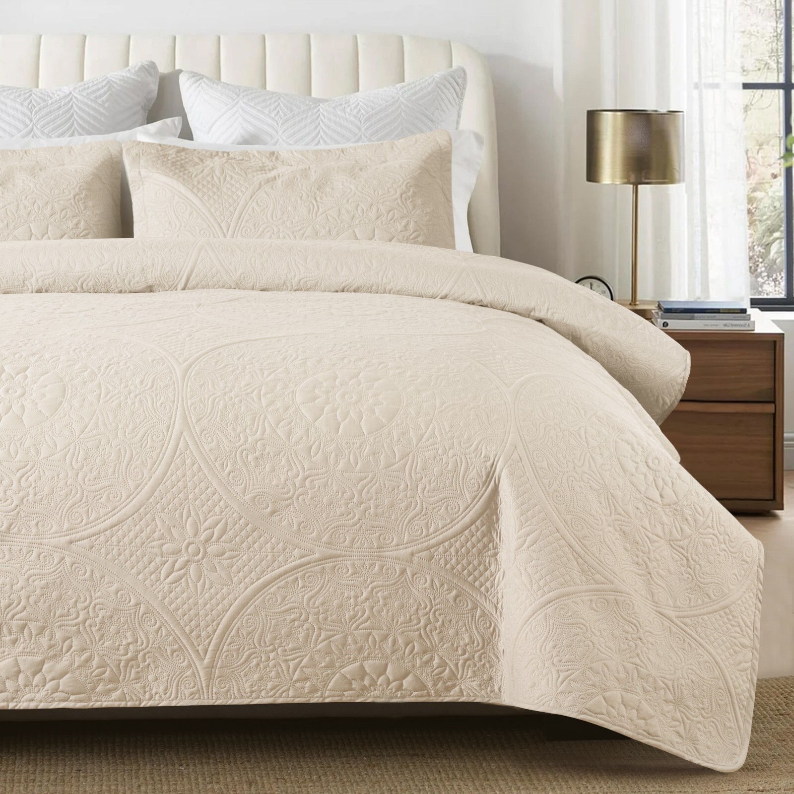 Luxury Bedspread Bedding Set 3 Piece Quilted Coverlet Bed Throw Queen King Size