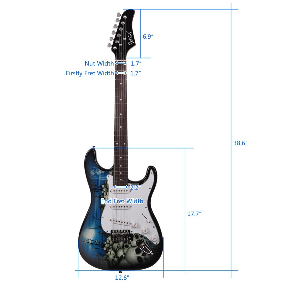 Skull Wasteland Full-Size Electric Guitar Package Strat Style Guitar w/ Gig Bag