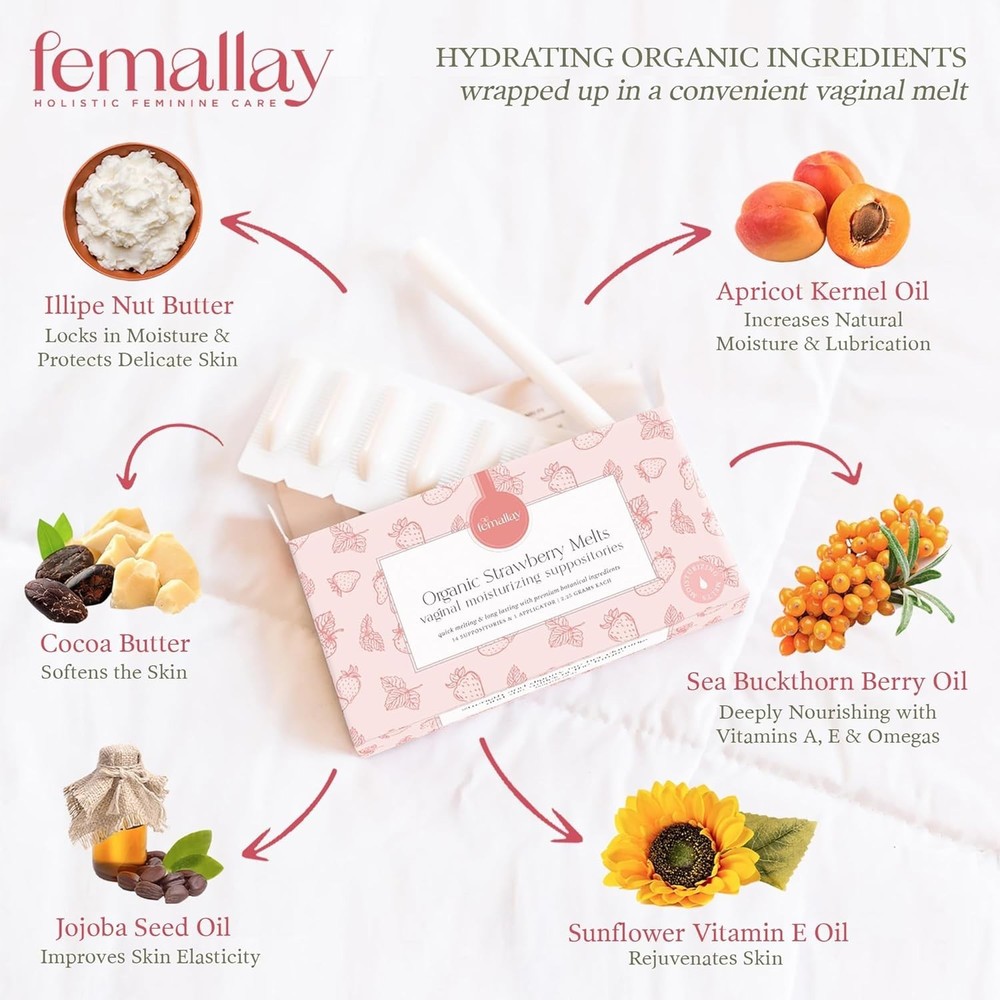 Organic Strawberry Vaginal Moisturizing Suppositories - 14 Count with Applicator