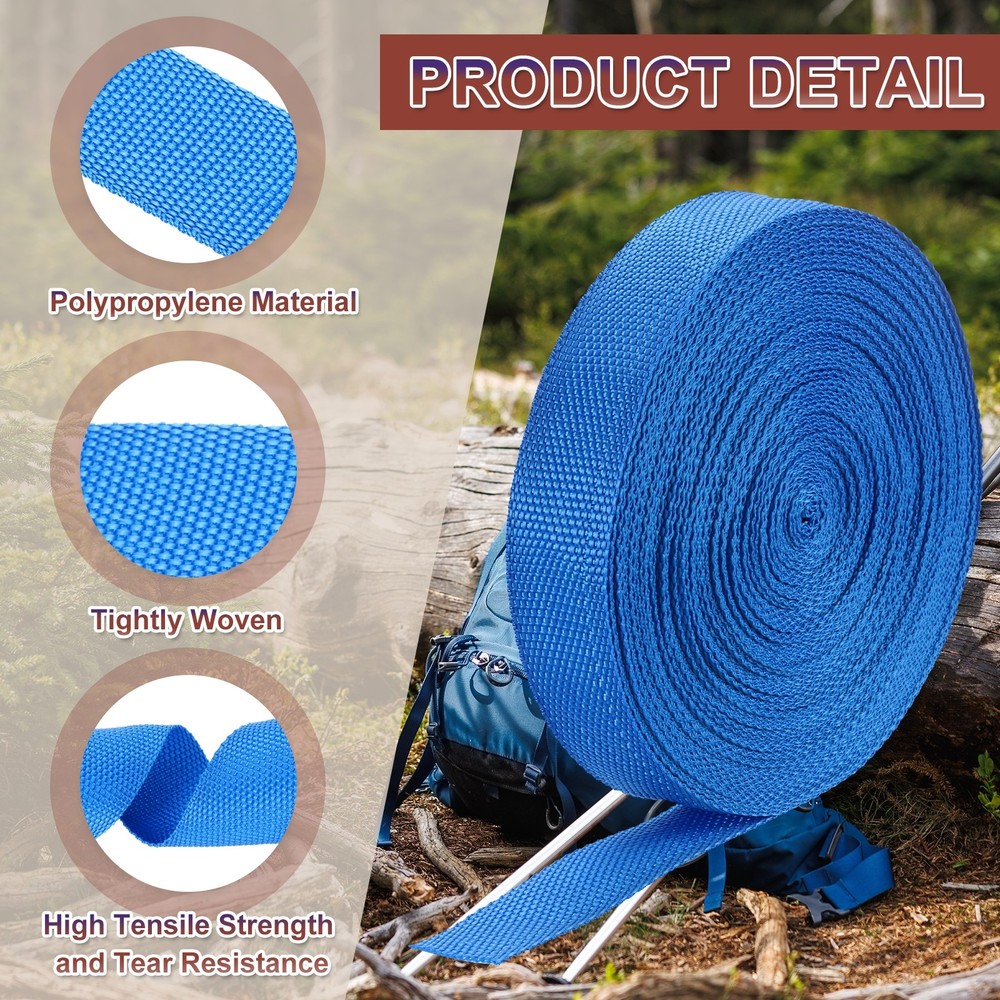 Nylon Webbing Strap, 22 Yards x 1-1/4" Polypropylene Flat Webbing Strap (Blue)