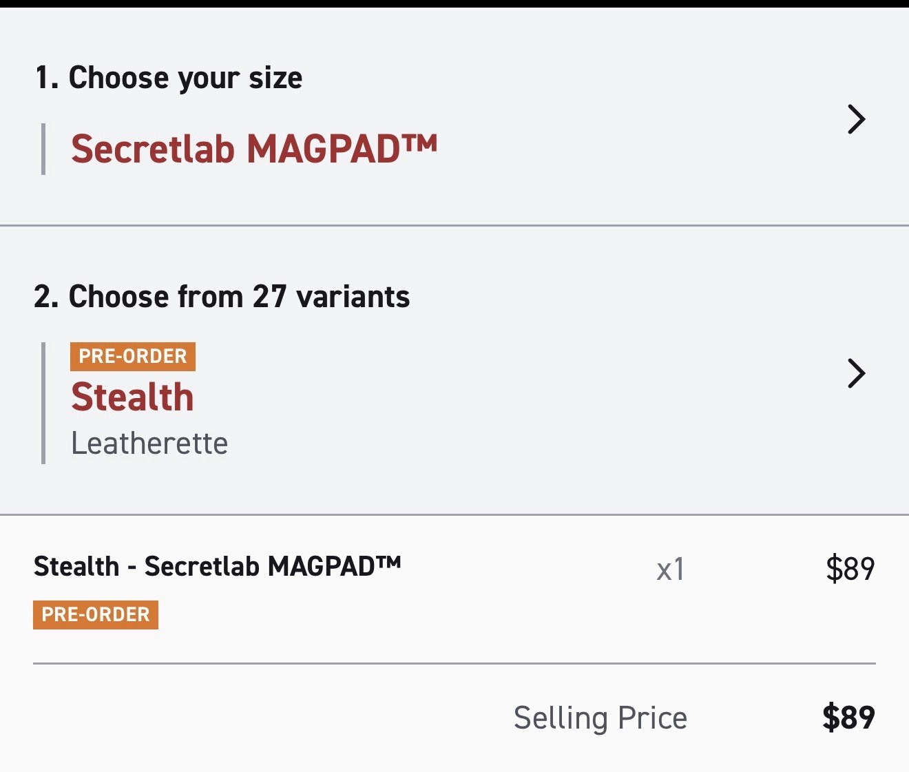 Secretlab MAGPAD Stealth Leatherette 1.7m XL Mat. New In Box Secret Lab