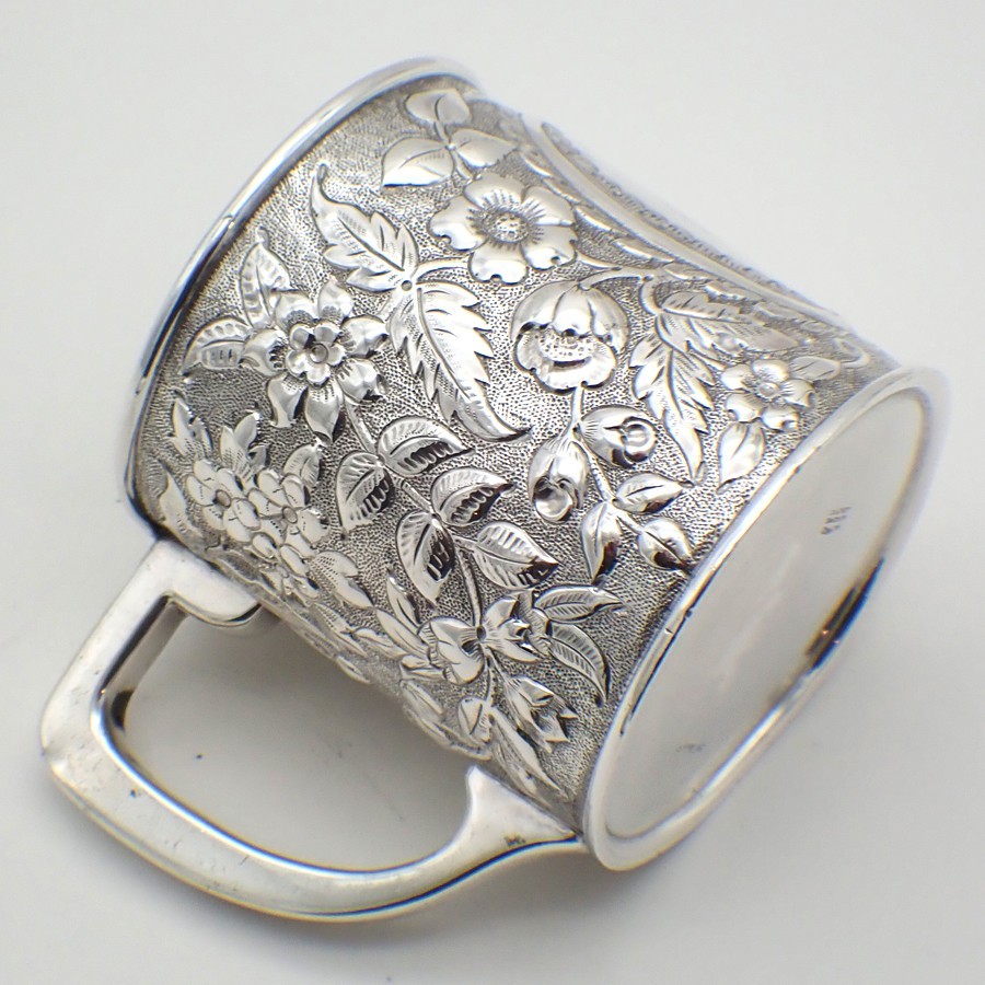 Repousse Floral Cup Sterling Silver 1900s Mono E