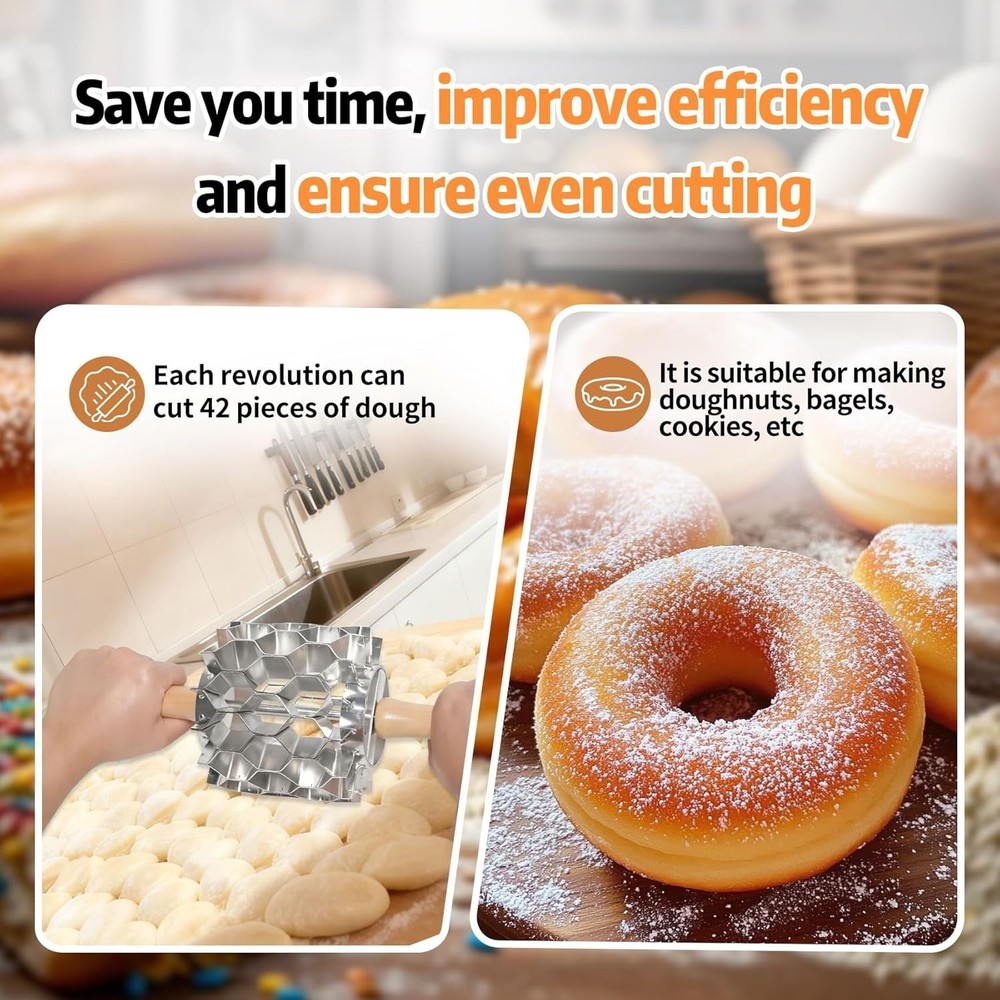 42-Hole Stainless Steel Doughnut Cutter, Replaceable Roller Blade, Doughnut