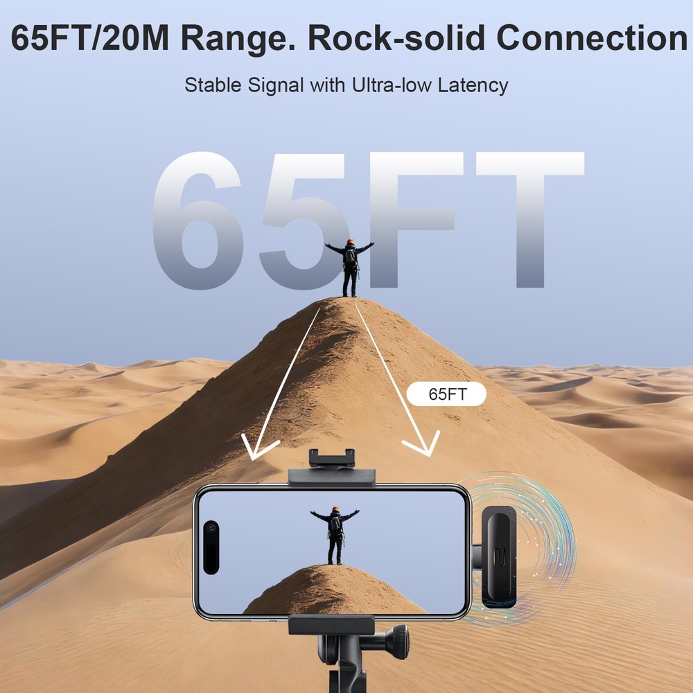 2-Pack Wireless Mini Lavalier Lapel Microphone for Full, Flat Black