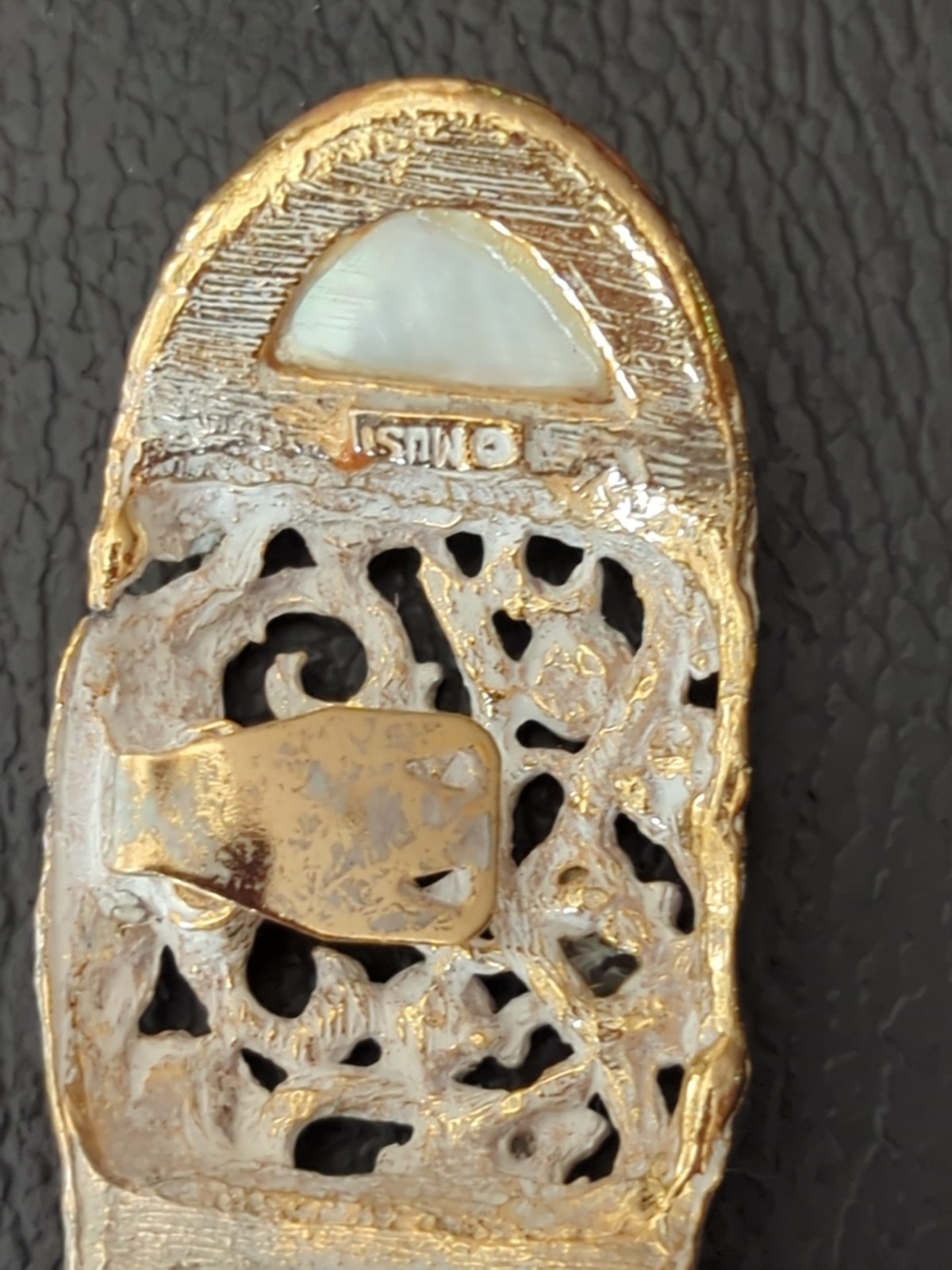 Vintage Musi Rhinestone Shoe Clips Silver Amber Oval Intricate Scrolling