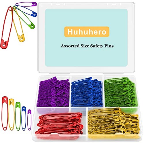 Safety Pins Assorted, 340 Pack 5 Different 5 Different Size, 340 Pack 5 Colors