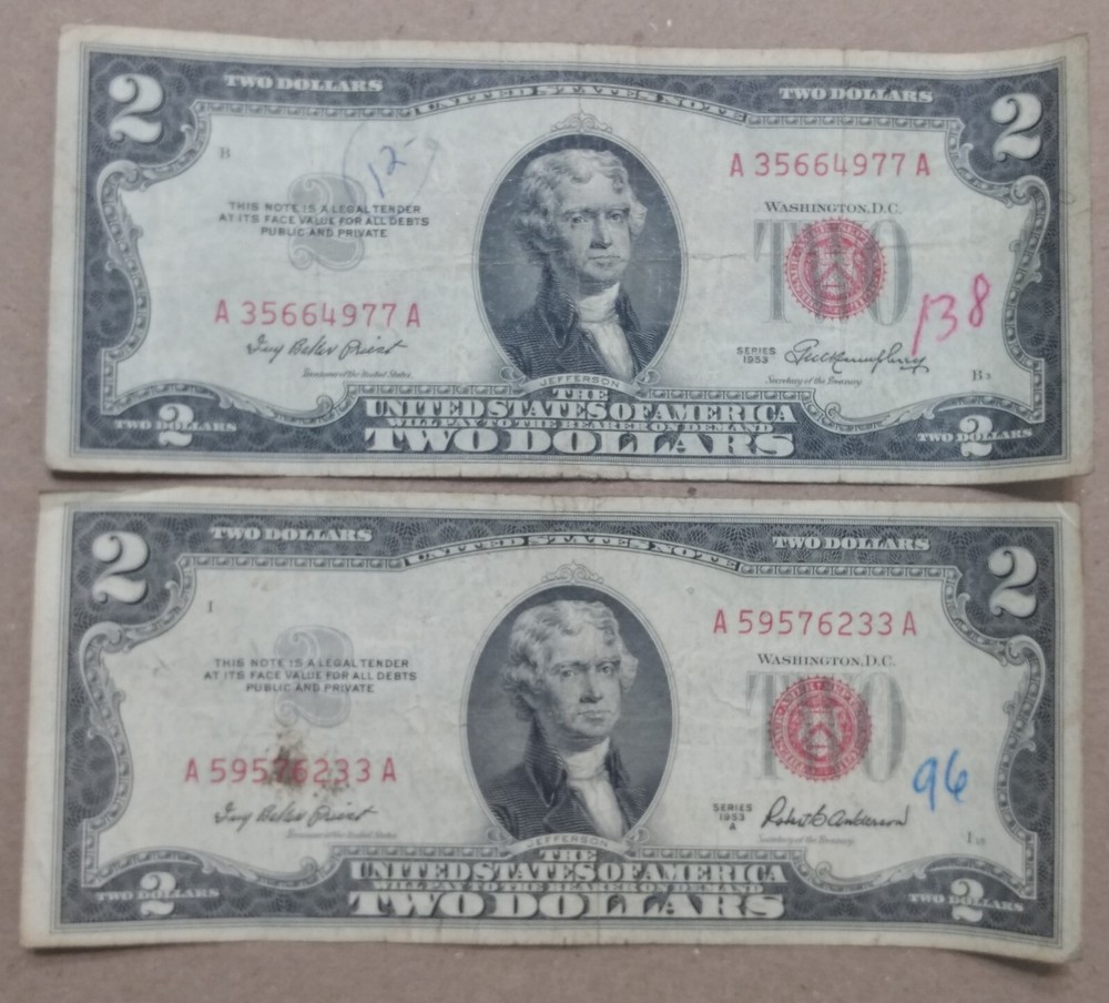 1953 & 1953-A $2 Red Seals -- Both Notes