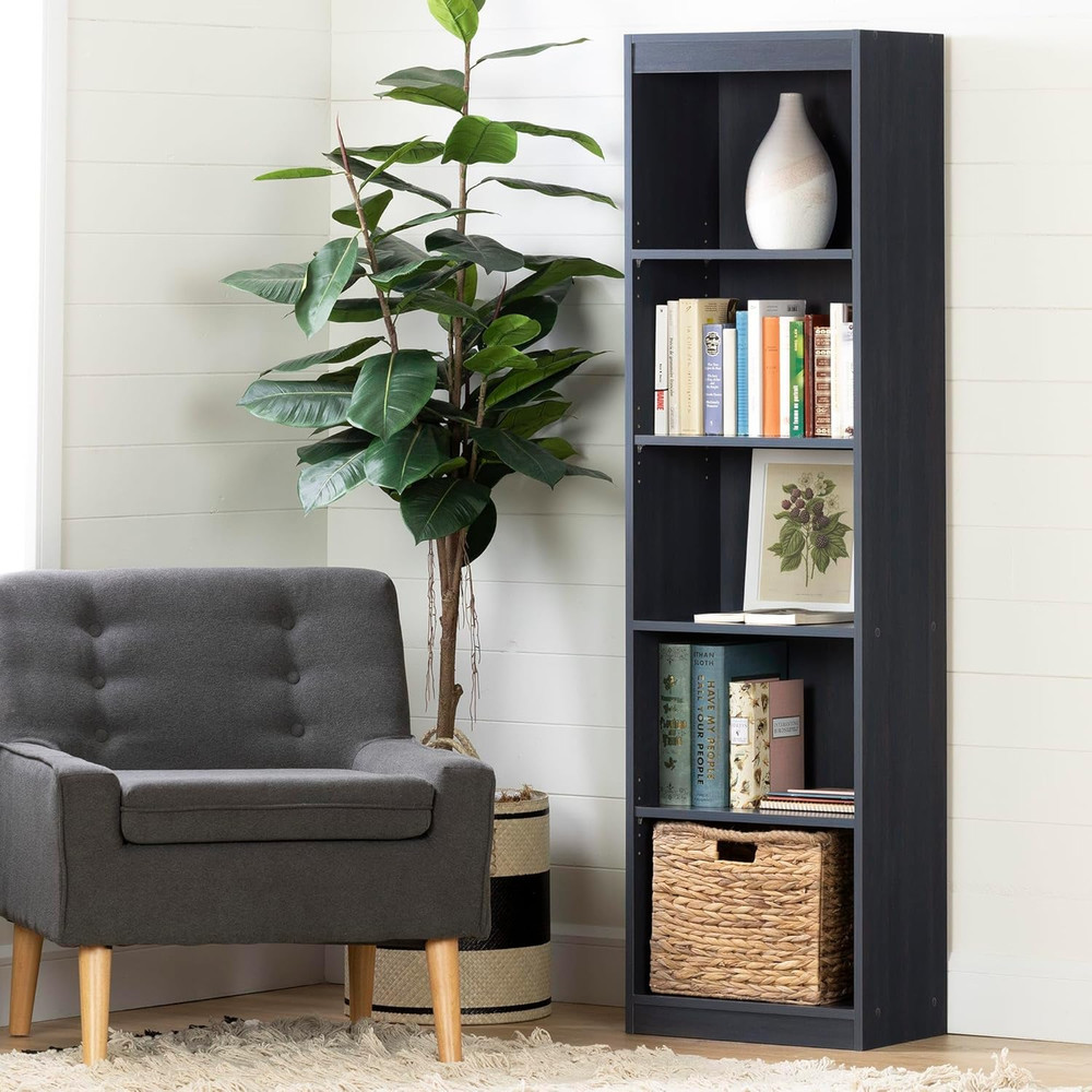 Axess 5-Shelf Narrow Bookcase, Blueberry